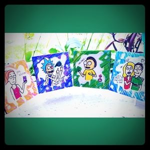 Handpainted RICK AND MORTY 4 Piece Coaster Set